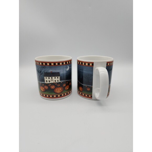 David Carter Brown Pumpkin Hollow pair of Coffee Mugs Sakura by Oneida 2001 - Picture 2 of 12